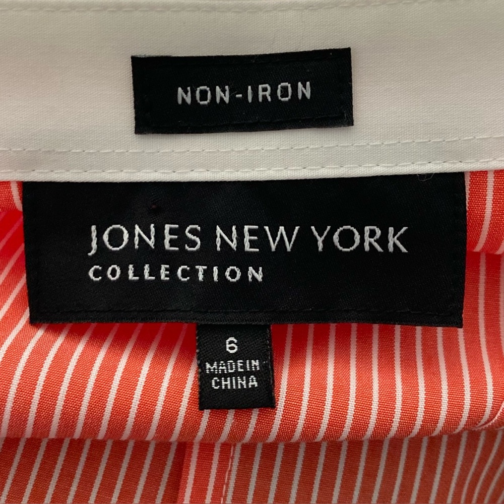 Jones New York Collection Pinstripe French Cuff Button-Down Red White Medium - Picture 2 of 12